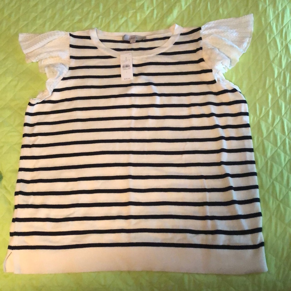 LOFT sweater with striped sleeves size Large